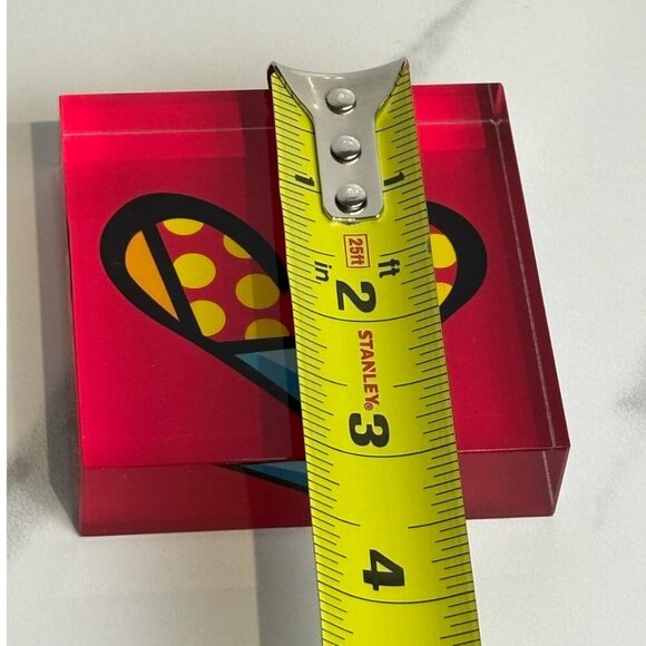 Britto Gift Craft Yellow Dots Glass Heart Paper Weight Red Size 3x3 - Picture 3 of 8